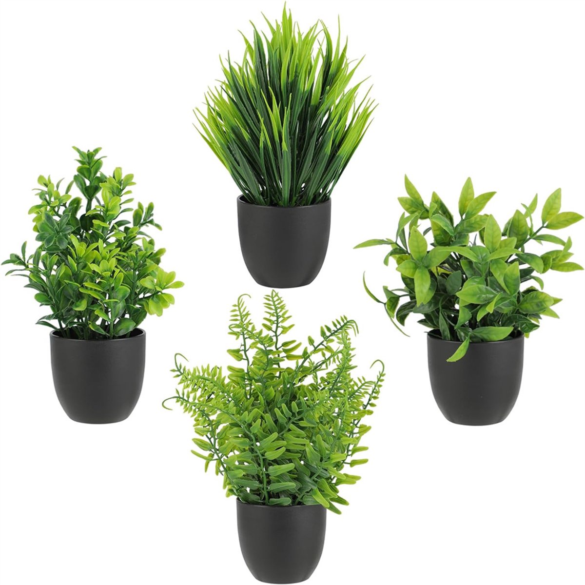 Kunstplanten Set van 4 met Pot - Realistische Namaak Planten - Onderhoudsvrij – kleurvast - Voor Badkamer, Huis, Bureau en Binnendecoratie