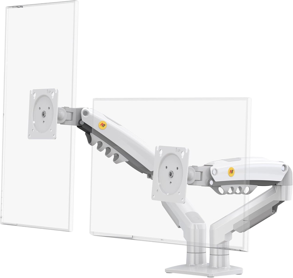 NB North Bayou Dubbel Monitorbevestiging, Full-motion Draaibare Monitorarm met Gasveer voor 17-27 inch Computerscherm, Belasting 2-9 kg VESA 75/100 mm F160-W