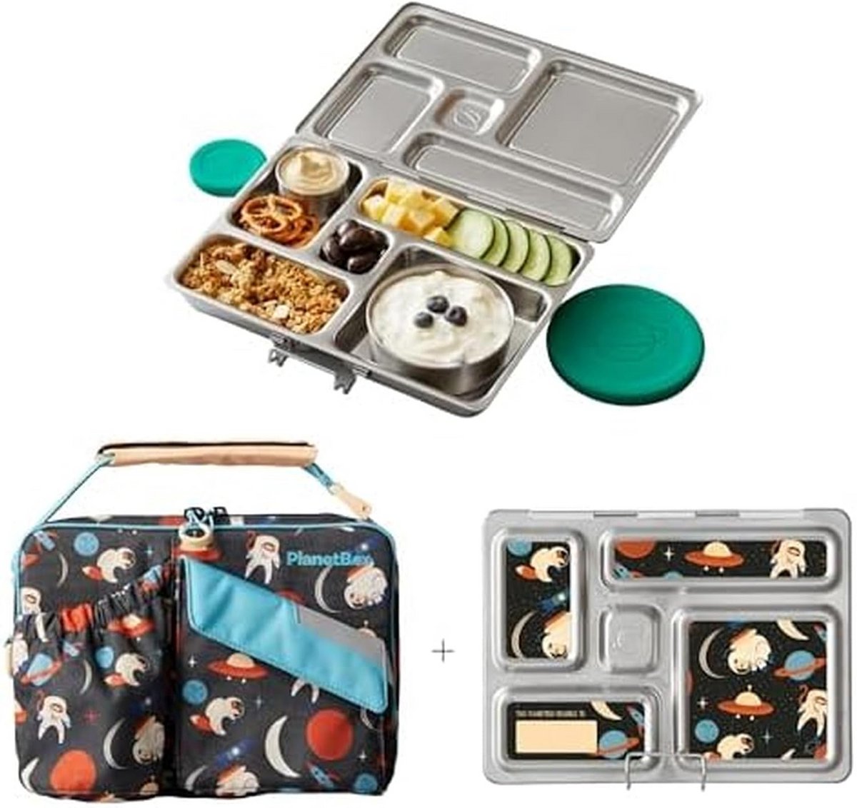 PlanetBox 5299870 Rover RVS Lunchbox, ruimtedieren