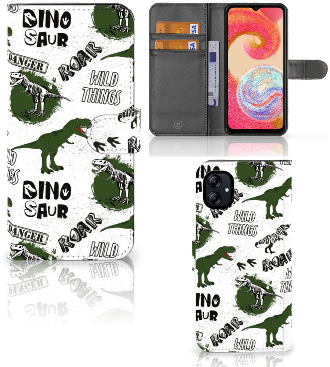 Telefoonhoesje met Pasjes voor Samsung Galaxy A04e Dinosaurus