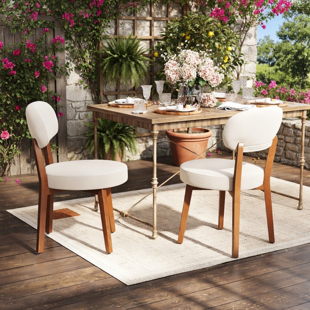 Comfortabele Eetkamerstoelen Set van 2 | Beklede Linnen Stoelen met Rugleuning en Massief Houten Poten | Moderne Woonkamer, Keuken, Slaapkamer Stoelen | Beige | Novihome