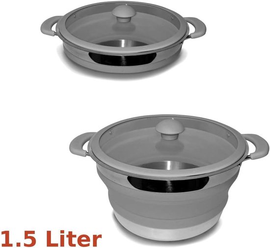 Opvouwbare steelpan 1,5 liter - Grijze campingpan met silicone en roestvrij staal — afbeelding 3