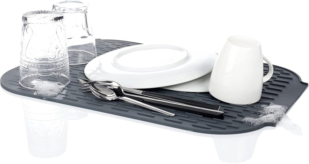 Antislip Afdruipmat voor Servies - Siliconen, Grijs, 39 x 27 cm