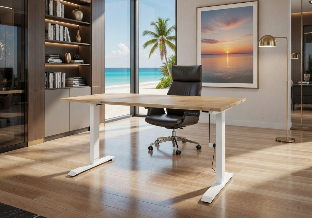 Elektrisch Zit Sta Bureau 140x70 cm met Memory Hoogteverstelling – Ergonomisch Verstelbaar Bureau met Stil Motorframe – Eiken Bureautafel Home Office & Gaming – Novihome