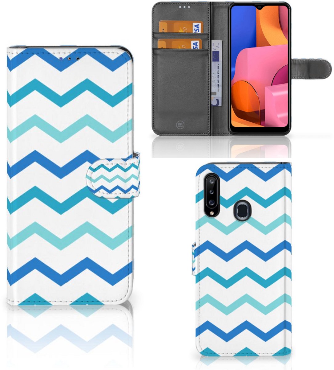 Samsung Galaxy A20s Telefoon Hoesje Zigzag Blauw