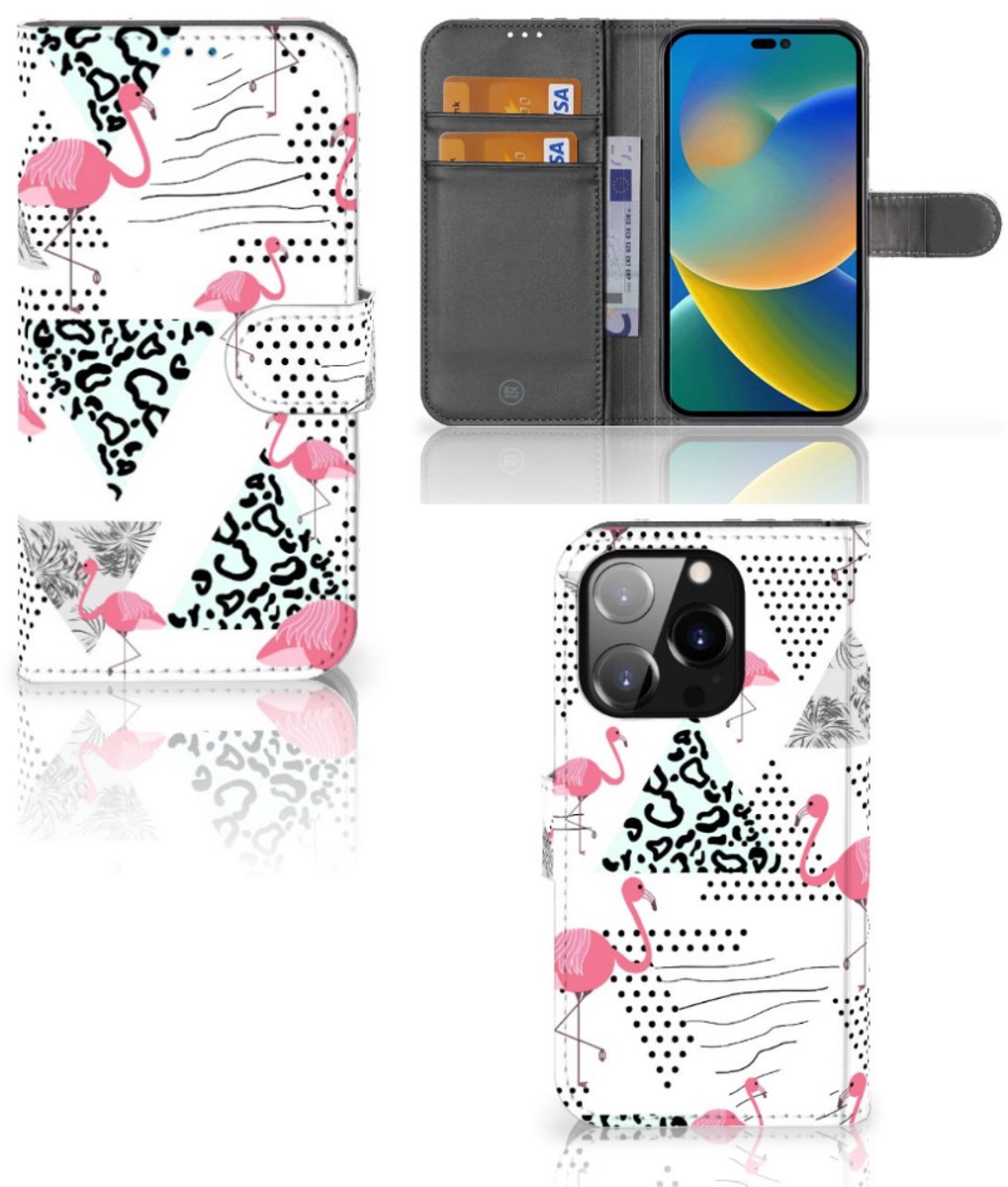 iPhone 14 Pro Telefoonhoesje met Pasjes Flamingo Triangle