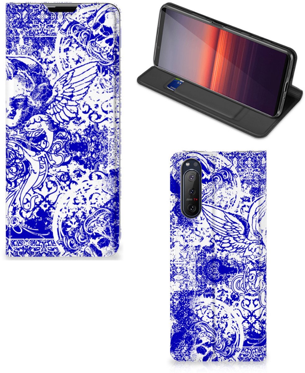 Mobiel BookCase Sony Xperia 5 II Angel Skull Blauw