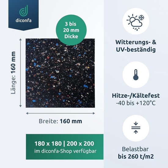 Rubberen Terraspads 160x160mm - 3 tot 20 mm Dikte, Waterdoorlatend en Geluiddempend