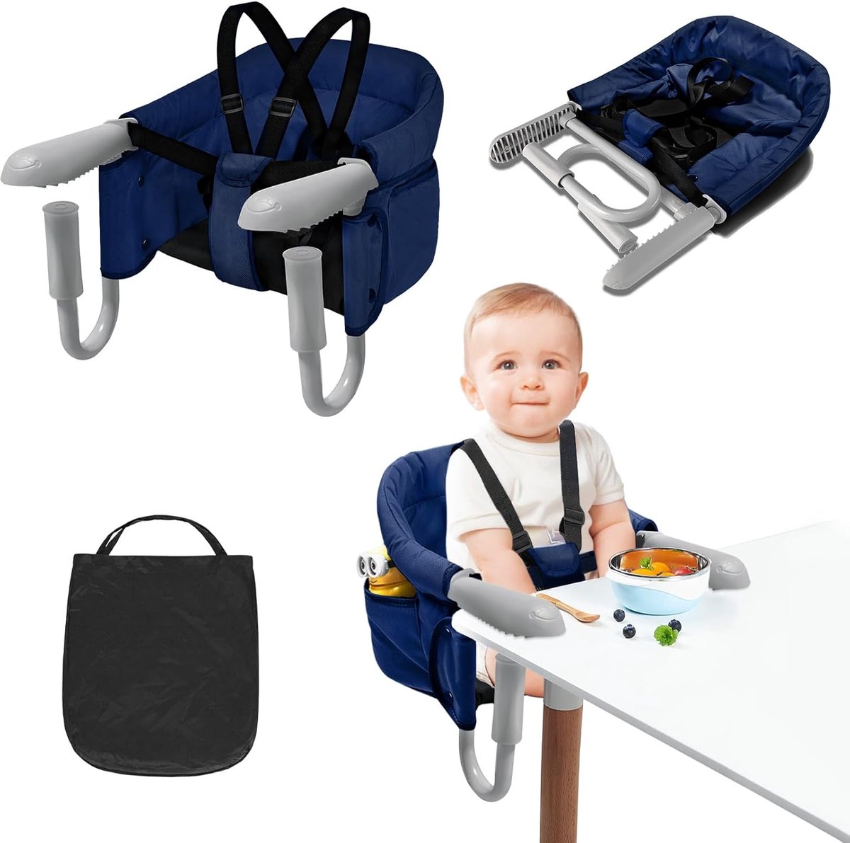 Opvouwbare Tafelstoel voor Baby's - Zitverhoging voor Kinderen van 6 tot 36 Maanden - Geschikt voor Thuis en Onderweg - Blauwe Kinderstoel