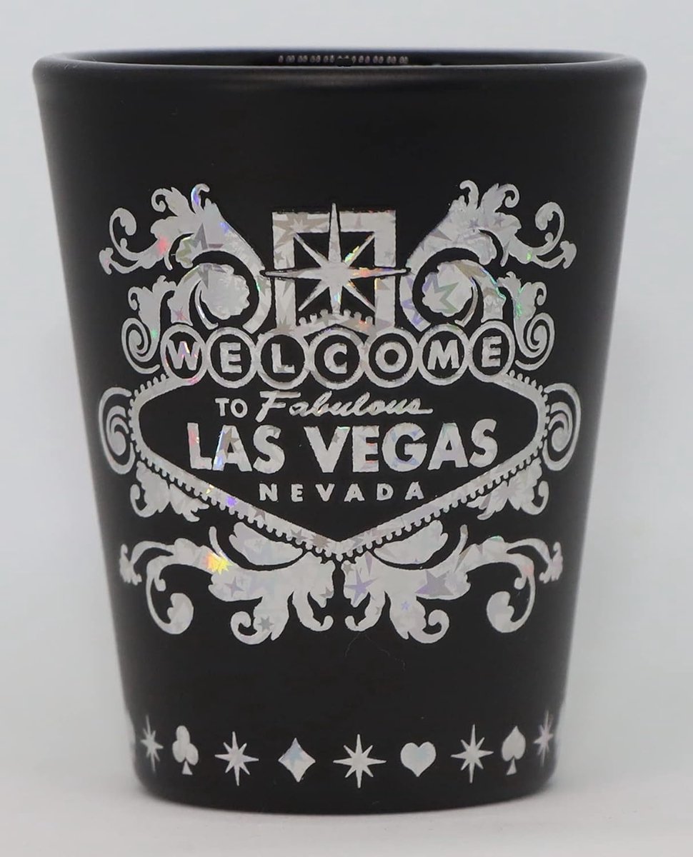 Zeldzaam Souvenir Shotglas Las Vegas Nevada Zilverfolie Design