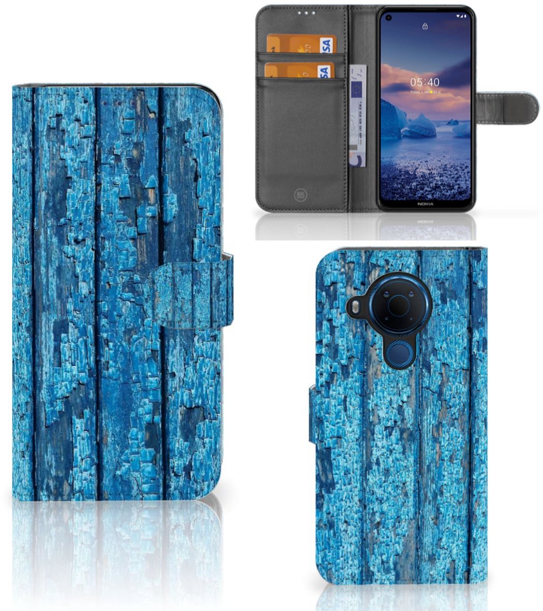 Nokia 5.4 Book Style Case Wood Blue
