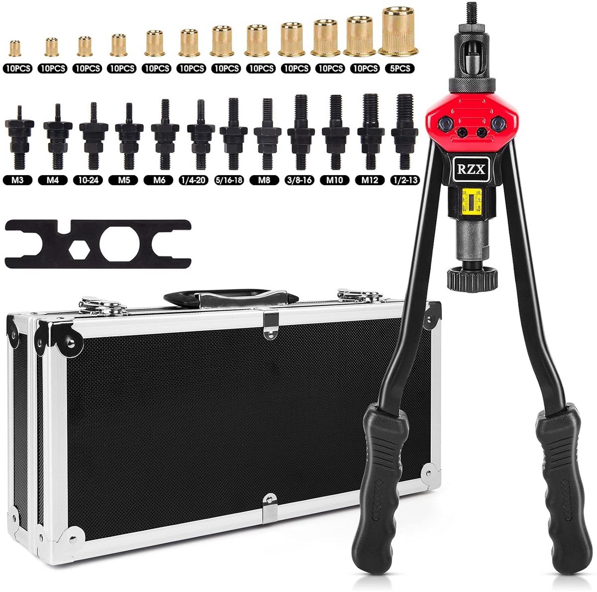 16 inch Blind Riveter Tool | Rivnut Riveting with 12 Mandrels and 115 Rivet Nuts