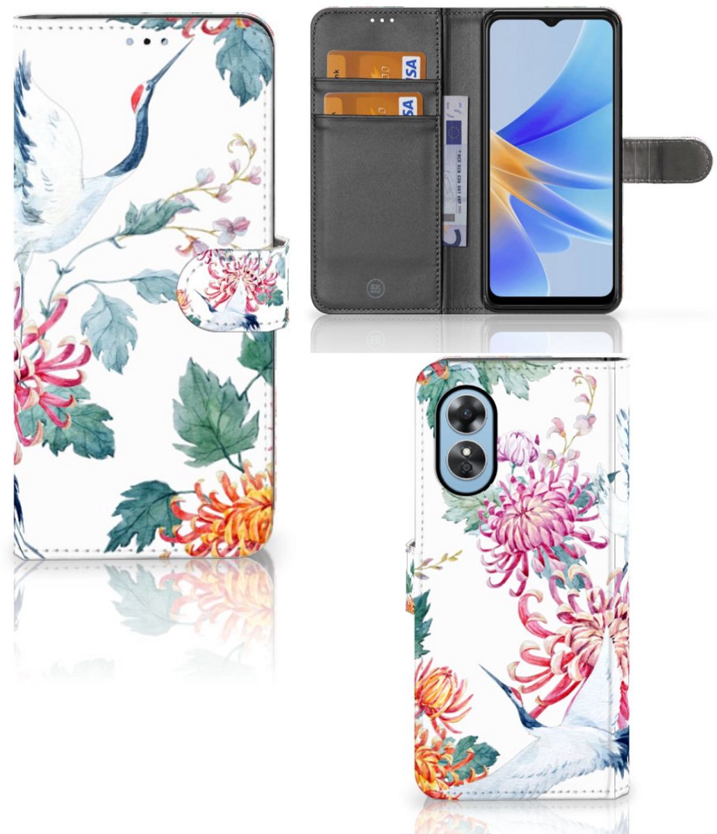 OPPO A17 Telefoonhoesje met Pasjes Bird Flowers