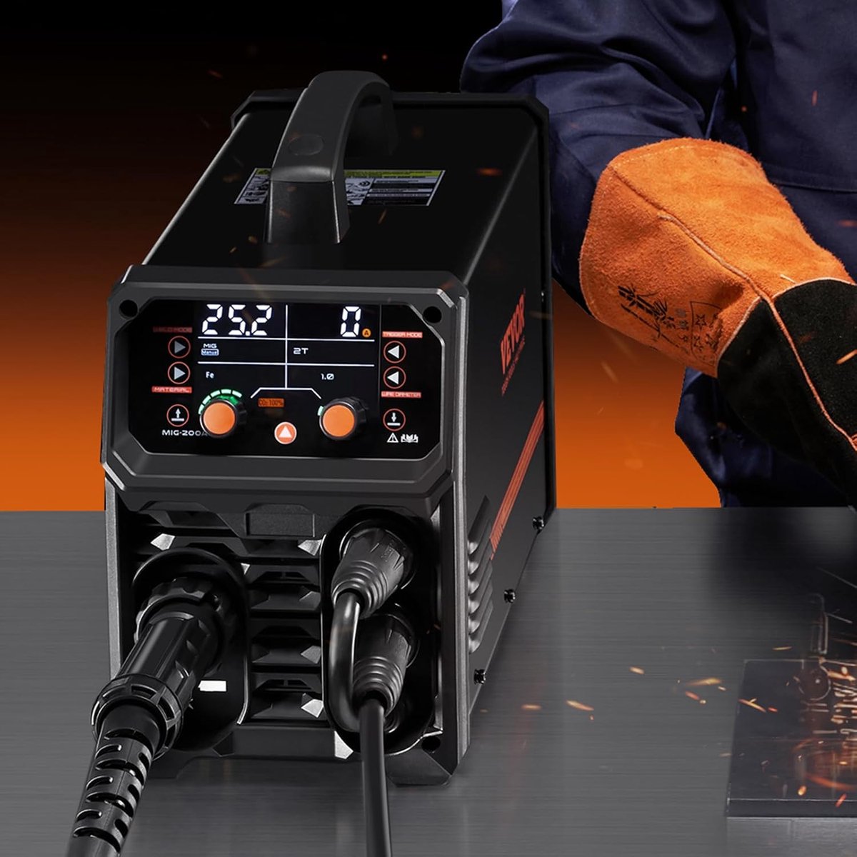 MIG-Lasapparaat - 200A - 5-in-1 Synergetische Lasmachine - Gasloos Lassen - IGBT-Invertertechnologie - Draagbaar Lasapparaat - LCD-Display - Voor Doe-het-zelver en Professional - MIG / MMA / Lift-TIG Geschikt - Compact en Krachtig - Complete Lasset – foto 3