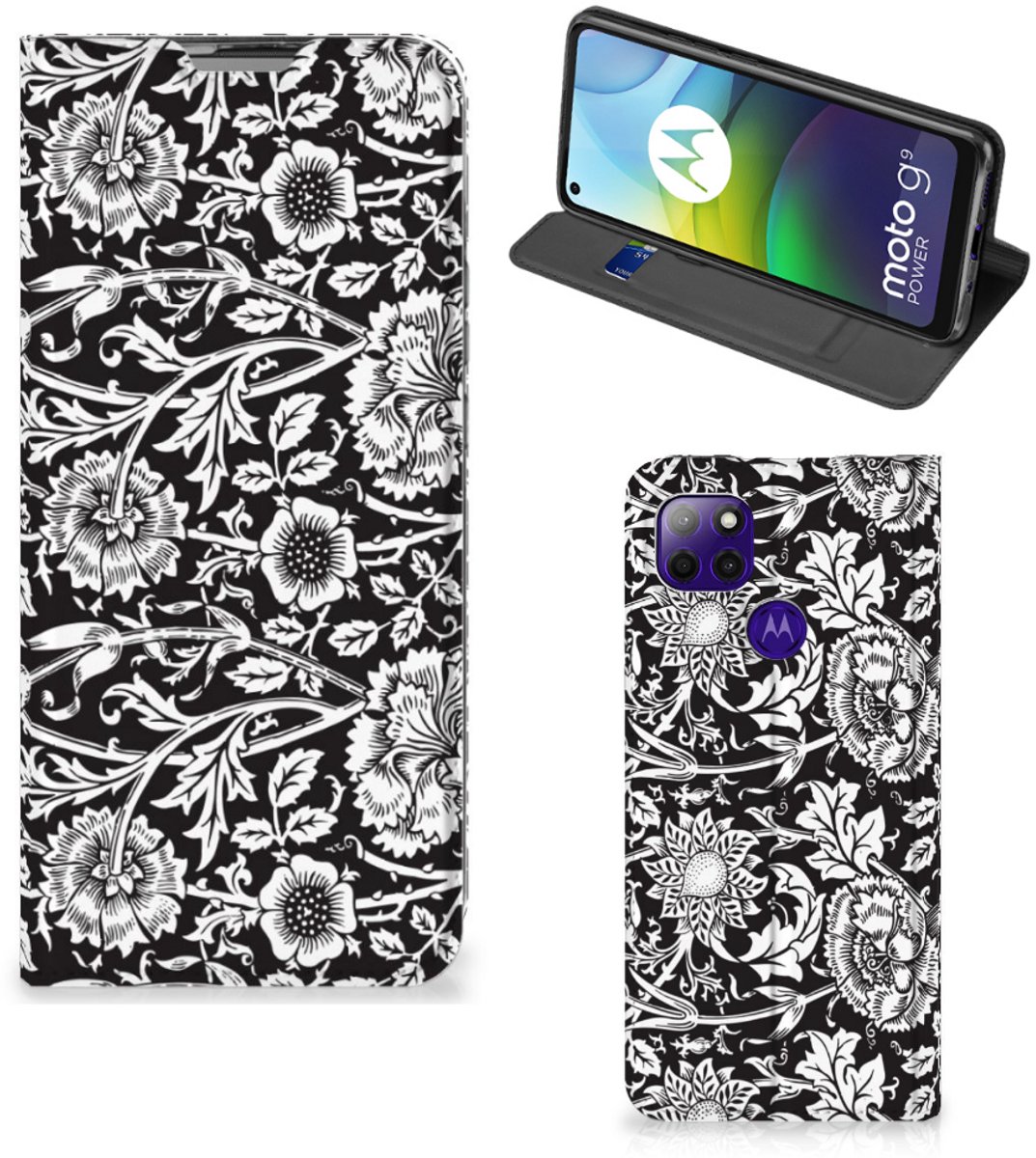 Motorola Moto G9 Power Smart Cover Black Flowers