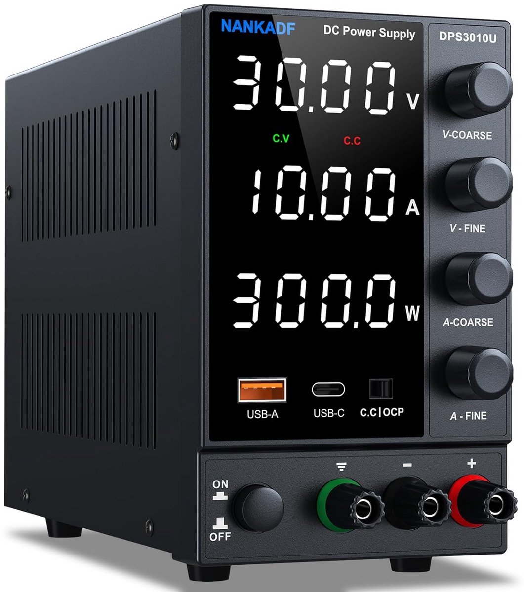 Instelbare Laboratoriumvoeding 30V 10A met USB-A/Type-C Snellaadpoort en LED-Display