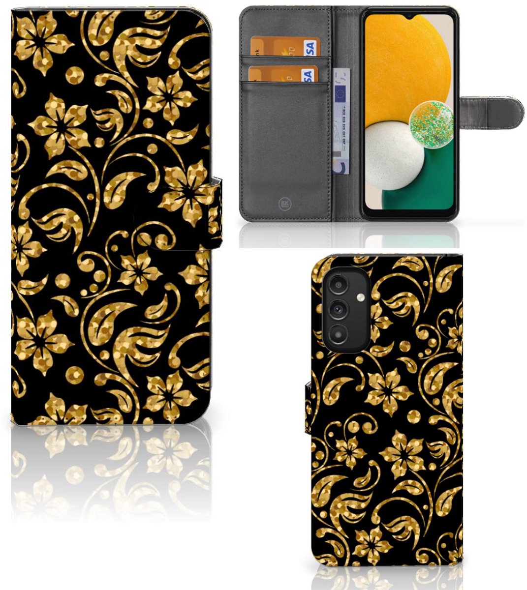 Samsung Galaxy A14 4G Hoesje Gouden Bloemen