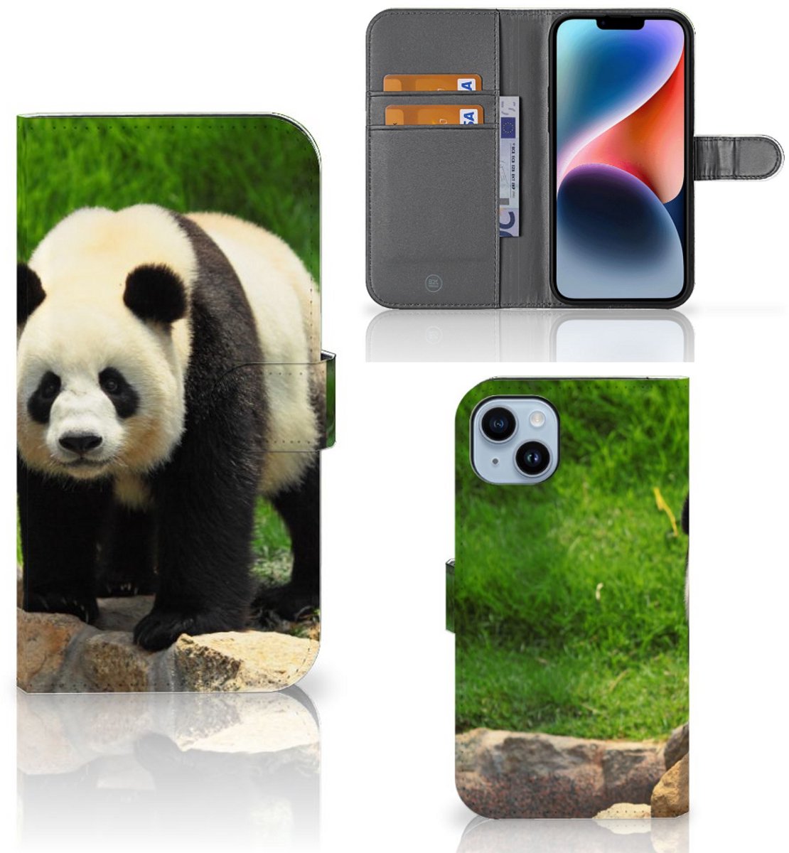 iPhone 15 Plus Telefoonhoesje met Pasjes Panda