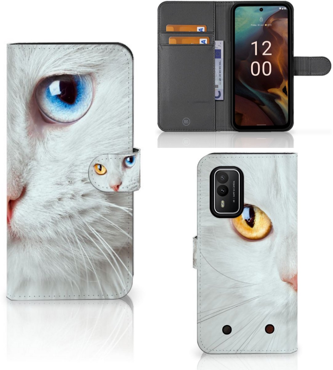 Nokia XR21 Telefoonhoesje met Pasjes Witte Kat