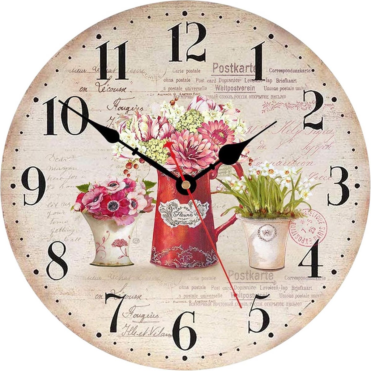 Kleurrijke Bloemen Muurklok 34 cm - Decoratieve Houten Klok voor Woonkamer, Slaapkamer, en Keuken
