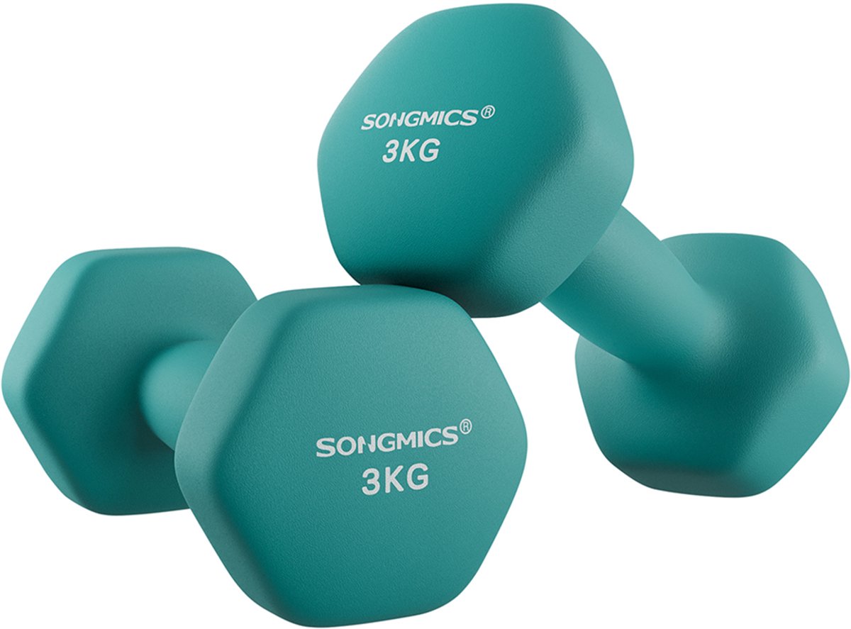 Set van 2 zeshoekige neopreen dumbbells – Groen – 2 x 2 kg – Ideaal voor thuisworkouts en fitness