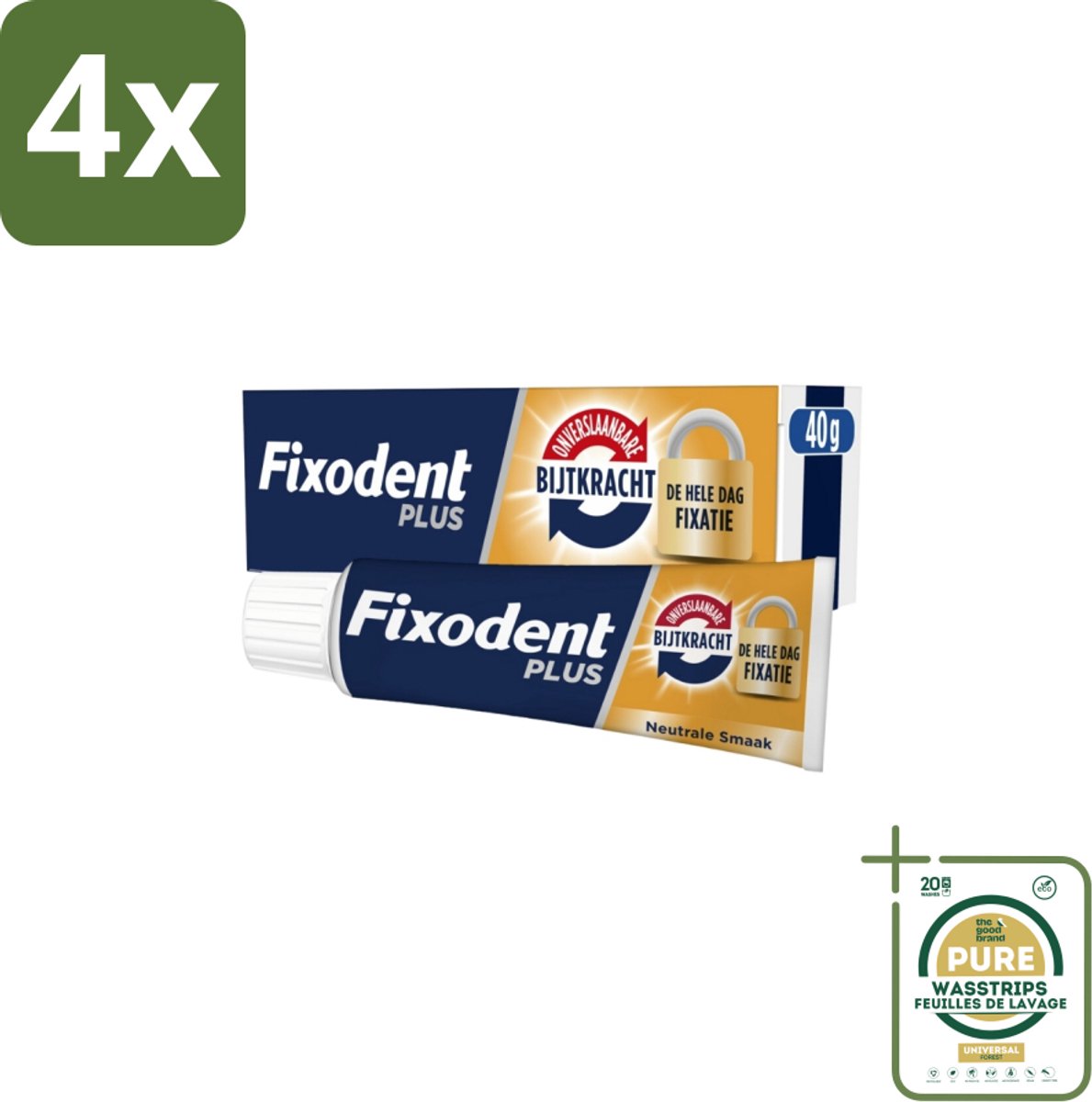 Fixodent Kleefpasta Plus Dual Power 40 gr - Voordeelverpakking - 4 stuks - Kunstgebit fixatie - Bijtkracht kunstgebit