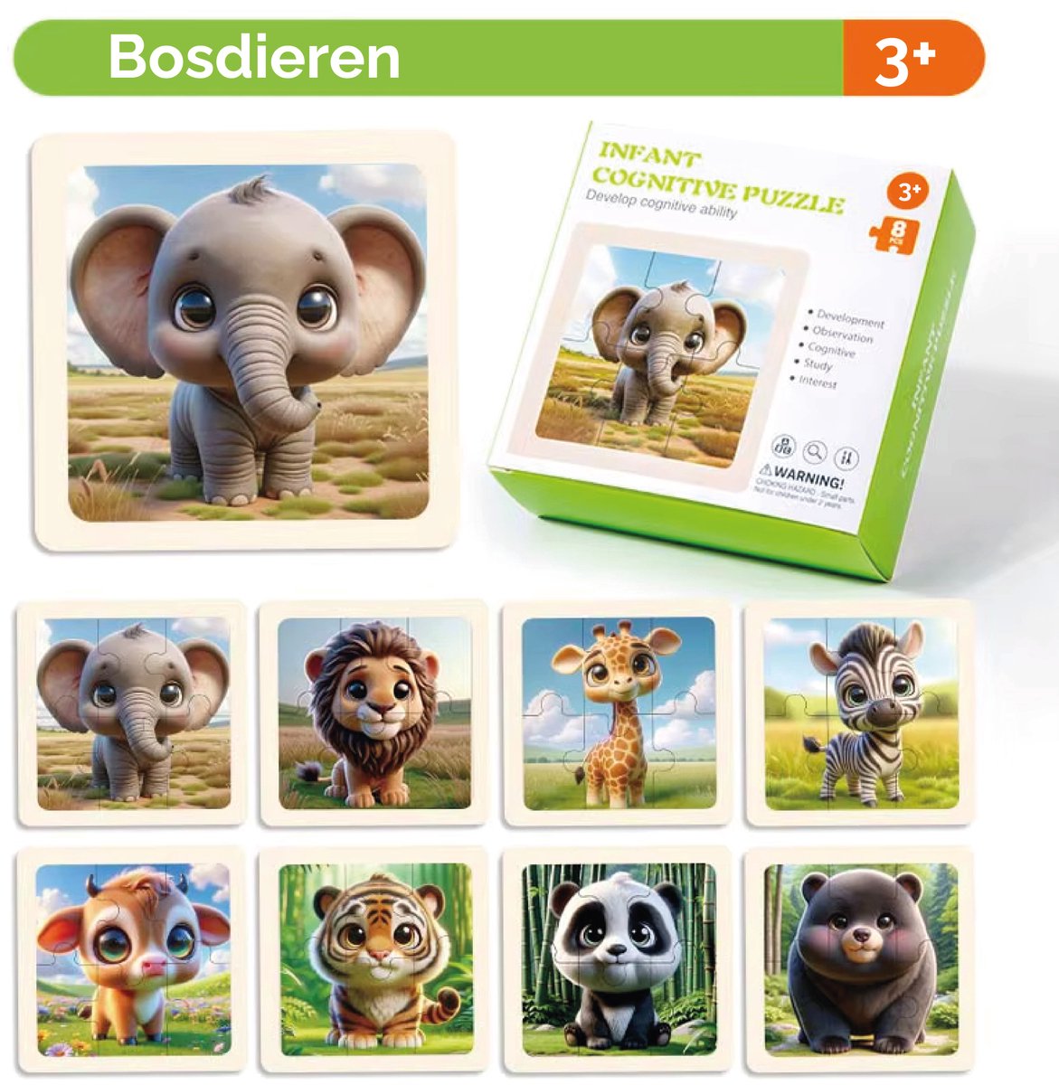 Femur - Houten Puzzeltjes - Bos - Afrika - Set 8 Stuks - Reiseditie