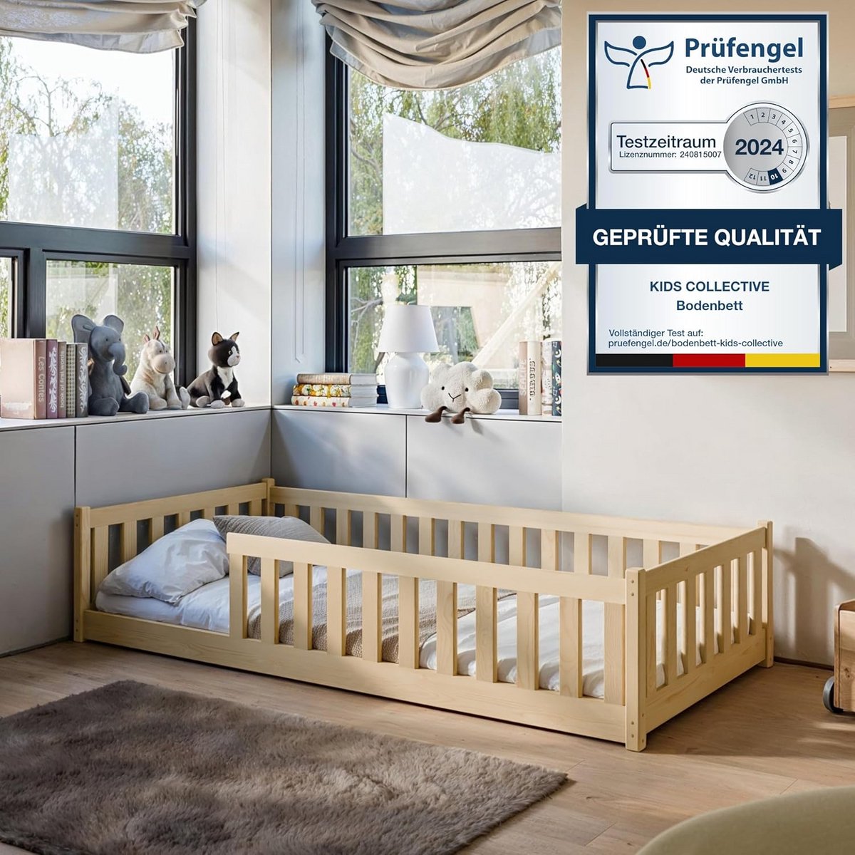 Montessori Kinderbed 80x160 cm met Matras en Lattenbodem - Veilig Vloerbed inclusief Valbescherming