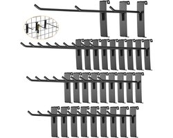 Gridwall Hooks 30 Pieces - 10/15/20cm - Iron - Black - Commercial Quality - Grid Wall Panels Accessory - Garage - Shop - Opbergaccessoires