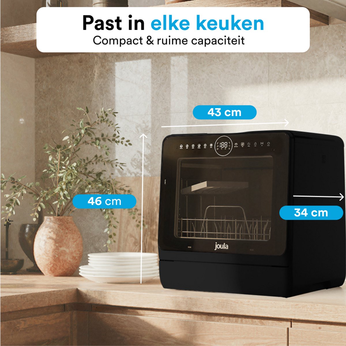 Joula Mini Vaatwasser met Waterreservoir - 8 Wasprogramma's - 5 Couverts - Kleine Smalle Vrijstaande Afwasmachine - Camping - Zwart — afbeelding 3