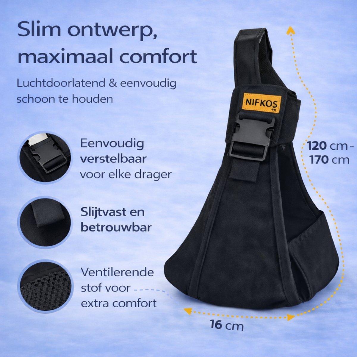 Nifkos - Ergonomische Baby Draagzak zwart - Premium Peuter Carrier - Hoge Kwaliteit – foto 2
