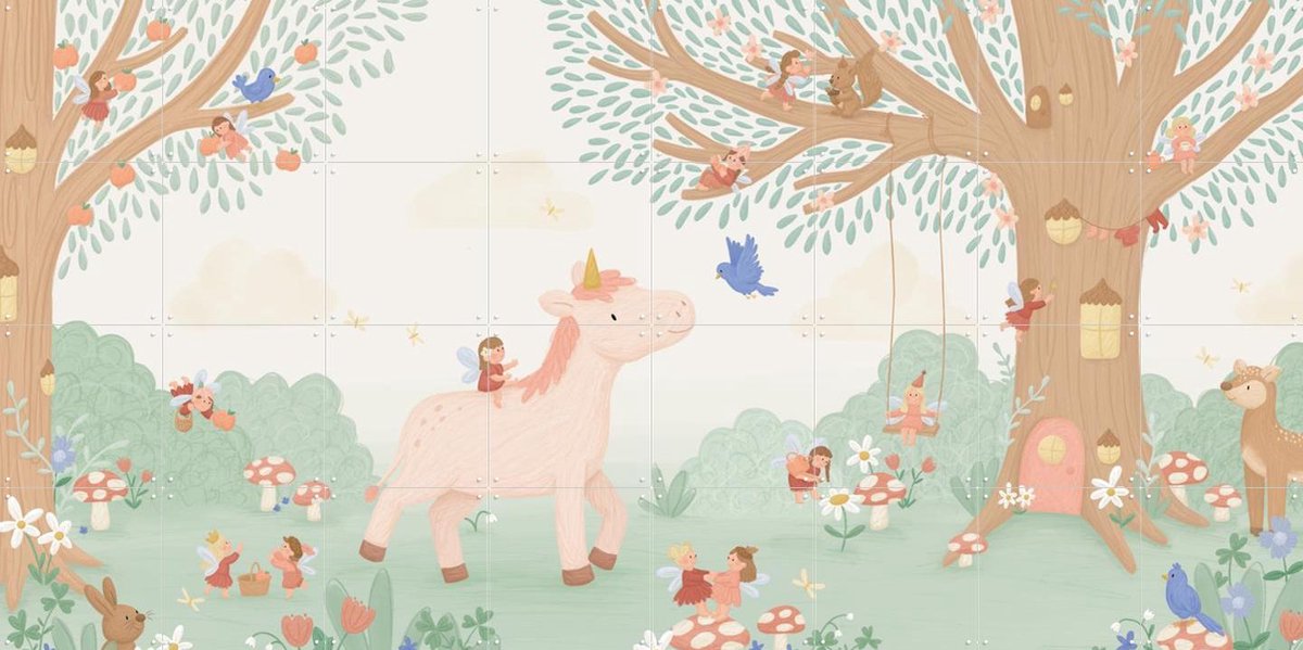IXXI Unicorn in Fairyland, Love by Lily - 160 x 80 cm - Gratis ophangtool - Grote wanddecoratie en posters - Kleurrijk, Speels, Illustraties