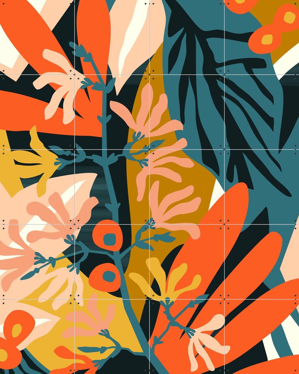 IXXI Budding Branch, Megan Gallagher - 80 x 100 cm - Gratis ophangtool - Grote wanddecoratie en posters - Kleurrijk, Speels, Illustraties, Woonkamer