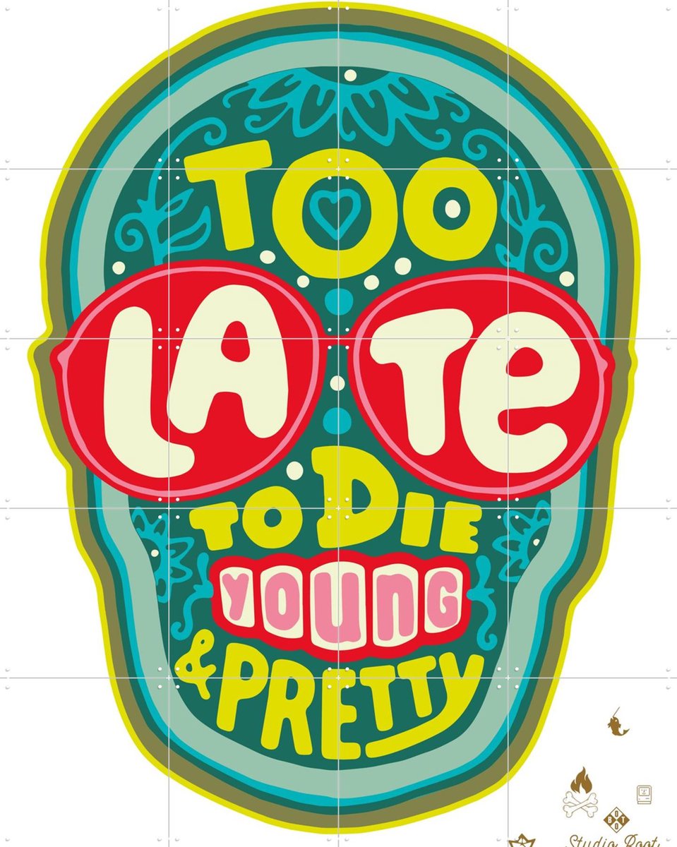 IXXI Too late to die young & pretty, Studio Boot - 80 x 100 cm - Gratis ophangtool - Grote wanddecoratie en posters - Illustraties, Kleurrijk