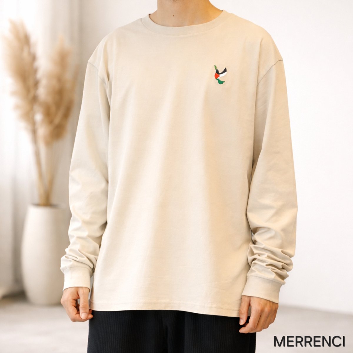 MERRENCI® | Palestine Collection Premium katoen unisex T-shirt met lange mouwen | Beige | Size XXL