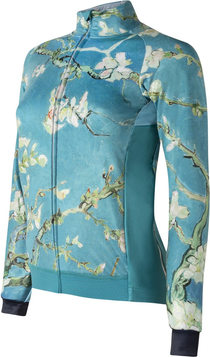 Blauwe dames winter fietsjas - Ingeklikt - Amandelbloesem Vincent Van Gogh - Winddicht en waterafstotend - S (34-36)