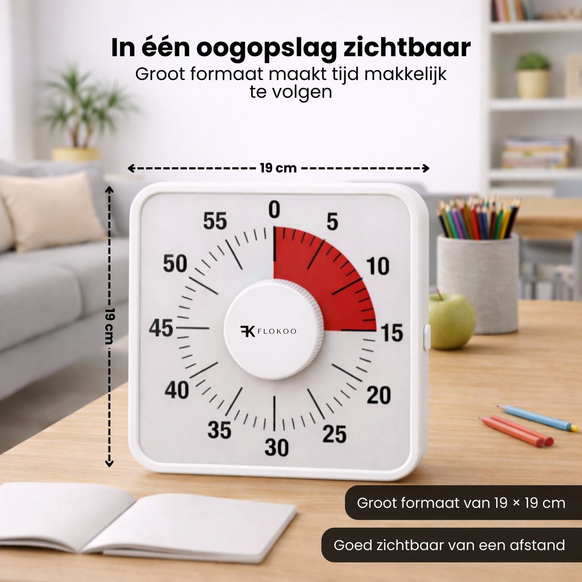 Leerklok Wit - 19cm x19 cm - Aftelklok - Kookwekker Analoog - Leer Klok kijken — afbeelding 5
