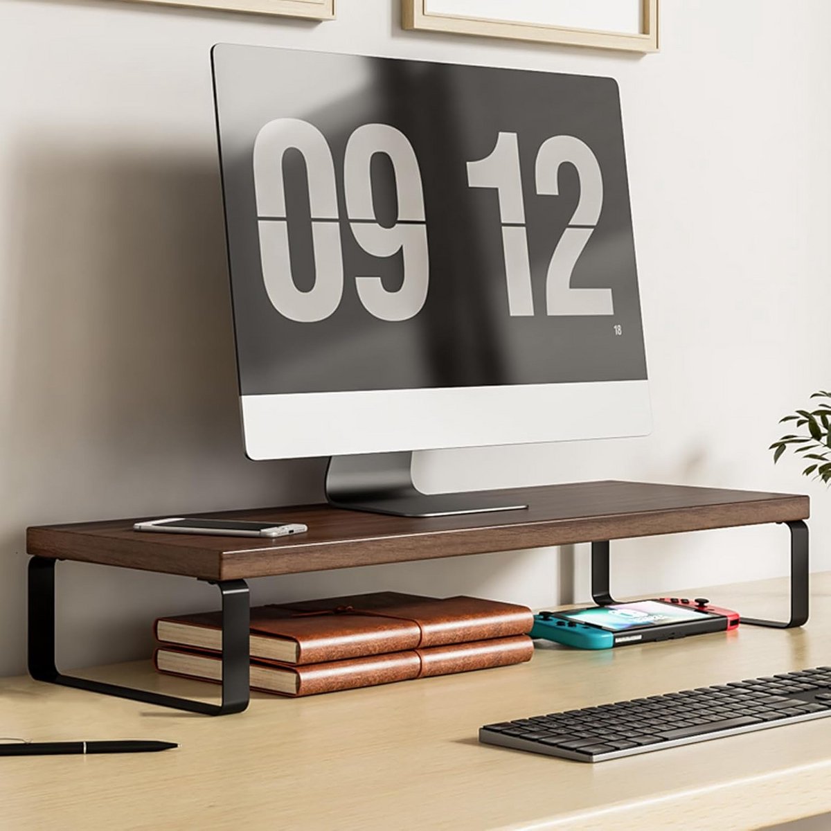 Houten Monitorverhoger Bureau – Ergonomische Standaard Bureaublad Organizer voor PC & Laptop