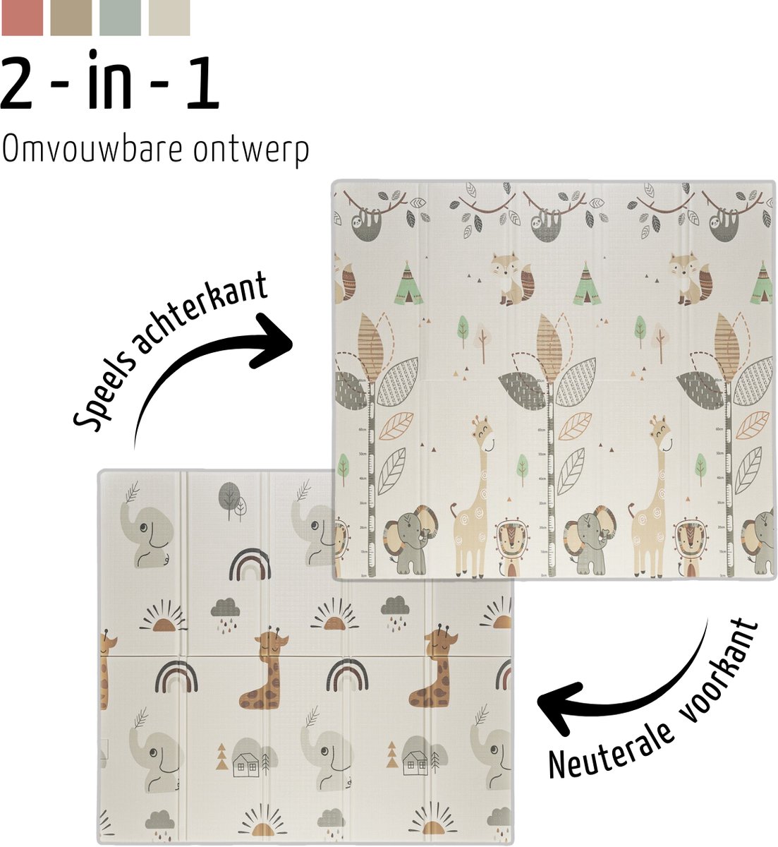 Roosly Speelmat Baby - Speelkleed Baby - Inclusief Opbergtas - babygym - kruipmat - playmat - Dubbelzijdig en opvouwbare Foam XPE 180 x 200 cm - speelgoed - Veilig & Zacht - model Safari — afbeelding 5