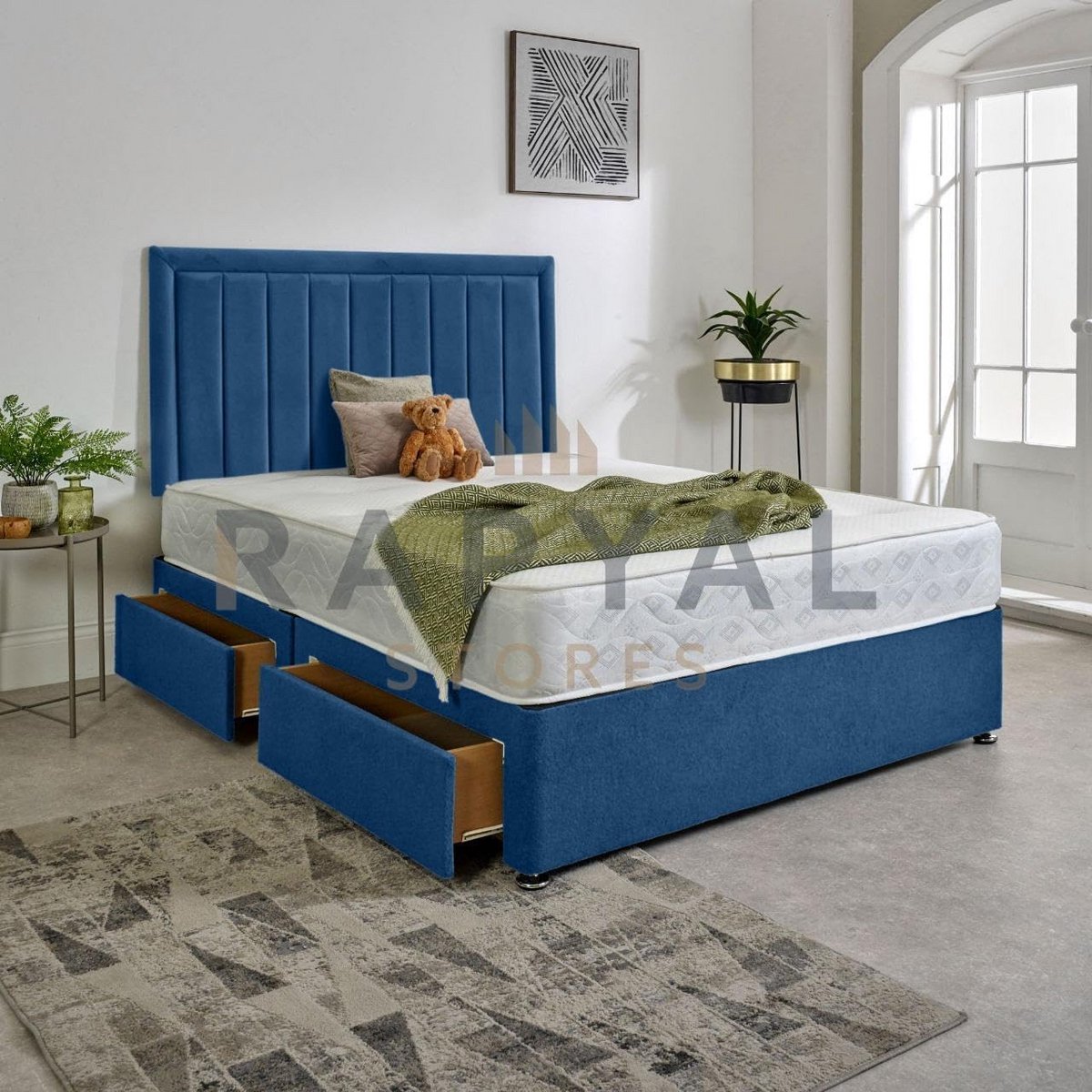 Luxe Divan Bed met Traagschuim Matras en Hoofdbord (Dubbel, Beige)