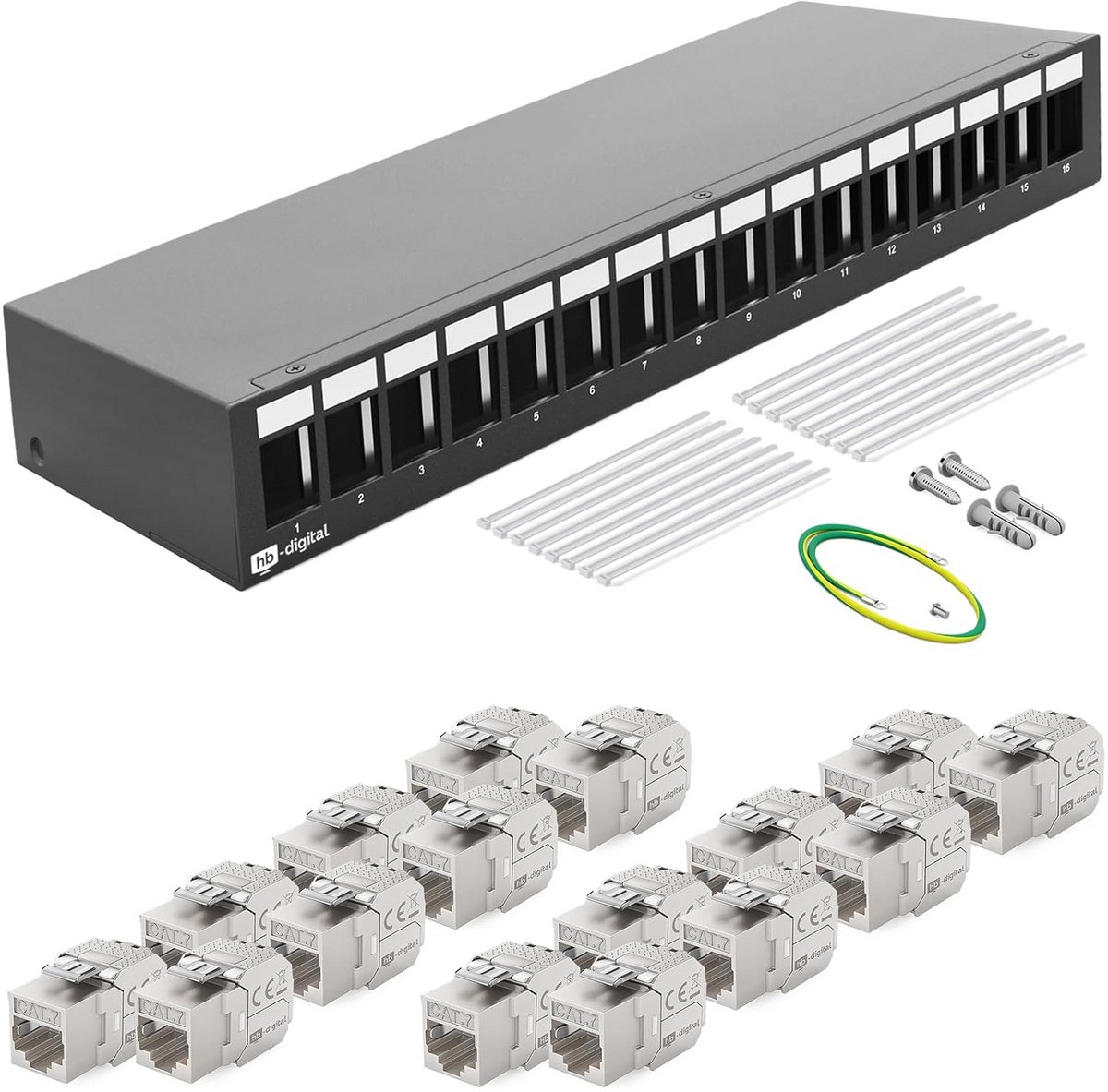 Patchpaneel 16 Poorts CAT7 RJ45 Keystone Modulair Afgeschermd 1U Netwerkverdeler