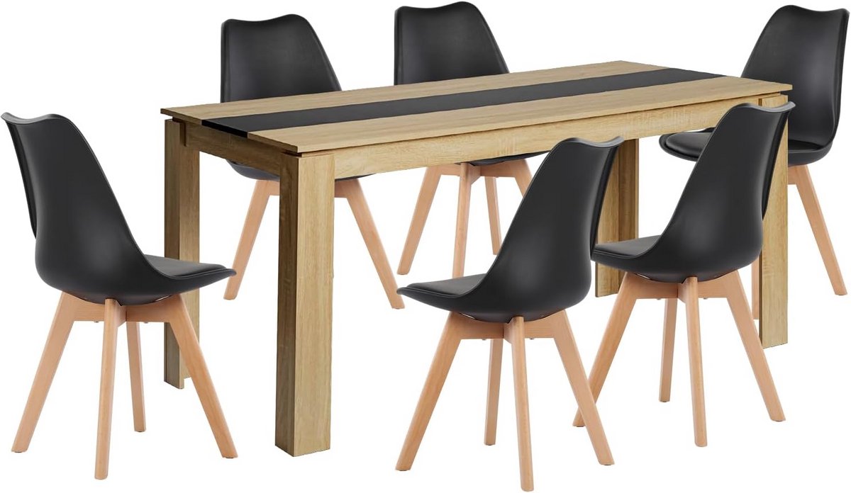 Eetkamerset Rechthoekige Eettafel met 6 Stoelen voor Woonkamer en Keuken 160cm