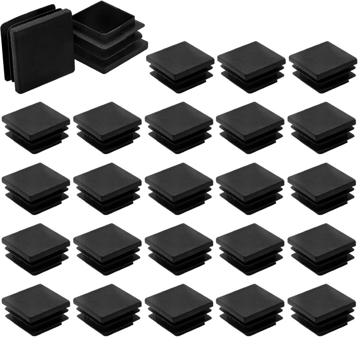 25 Stuks Vierkante Buisdoppen Zwart voor Meubelpoten - 30x30 mm - Beschermdoppen