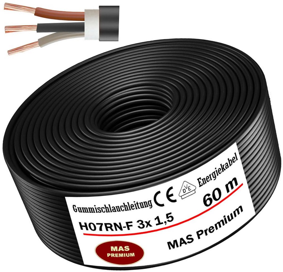 Flexibele Energiekabel Rubberen Slang H07RN-F 3x1.5mm² voor Zware Apparaten en Bouwplaatsen