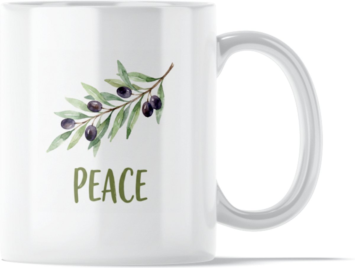 "Aquarel Series" Mok: Peace Olive Branch - Sfeervolle Waterverf Mok met Olijftak - Positieve Herinnering om Vriendschap te Vieren & Ruzies bij te Leggen - Universeel Symbool voor Vrede & Verzoening - Cadeau voor Vriendin Vrouw of Collega