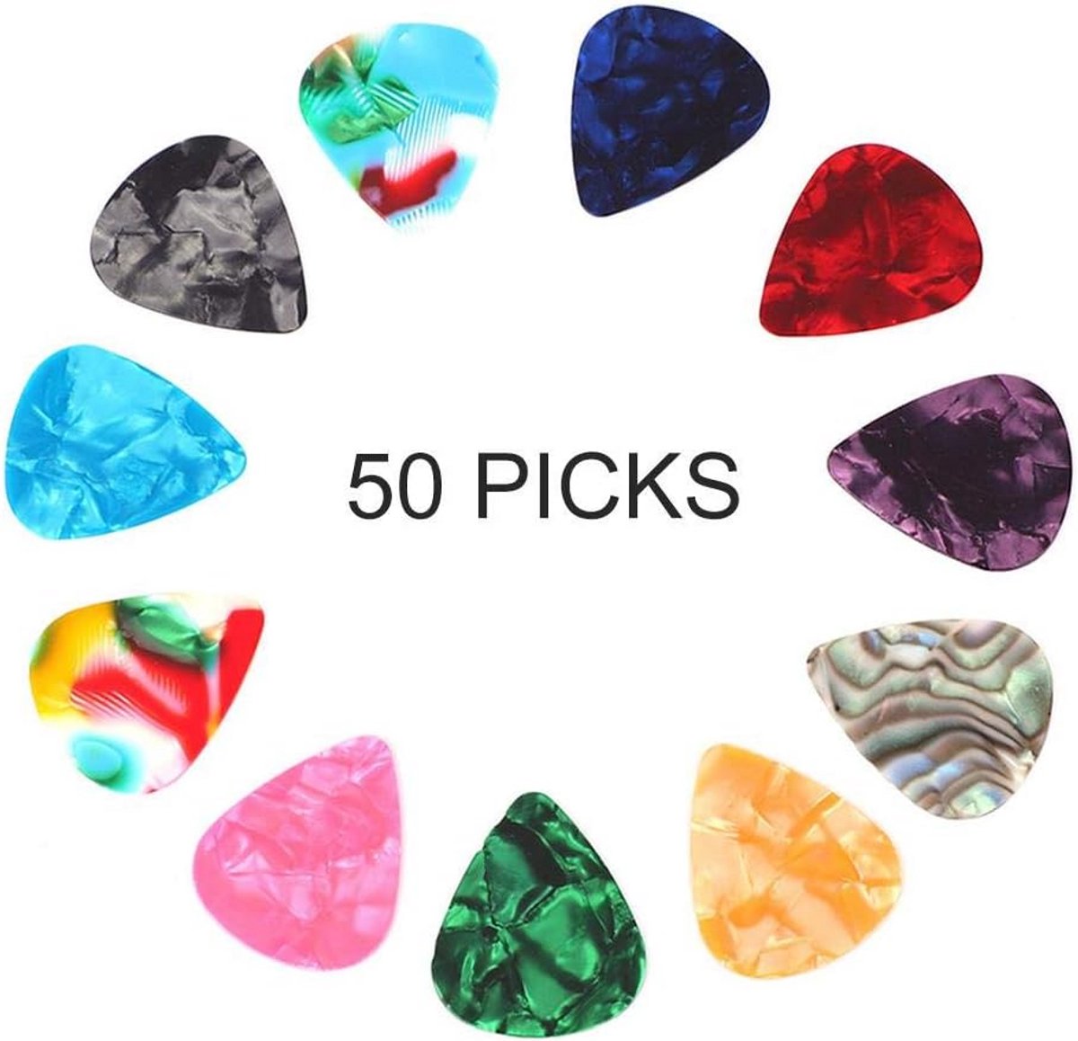 50 Stuks Gepersonaliseerde Gitaar Plectrums Set - Celluloid - 0,46 mm & 0,7 mm Dikte