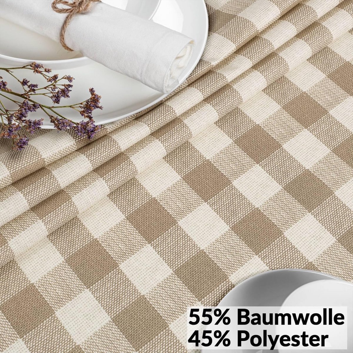 Wasbare Tafelkleed 240x140 cm Beige Geruit - Waterafstotend & Vuilwerend