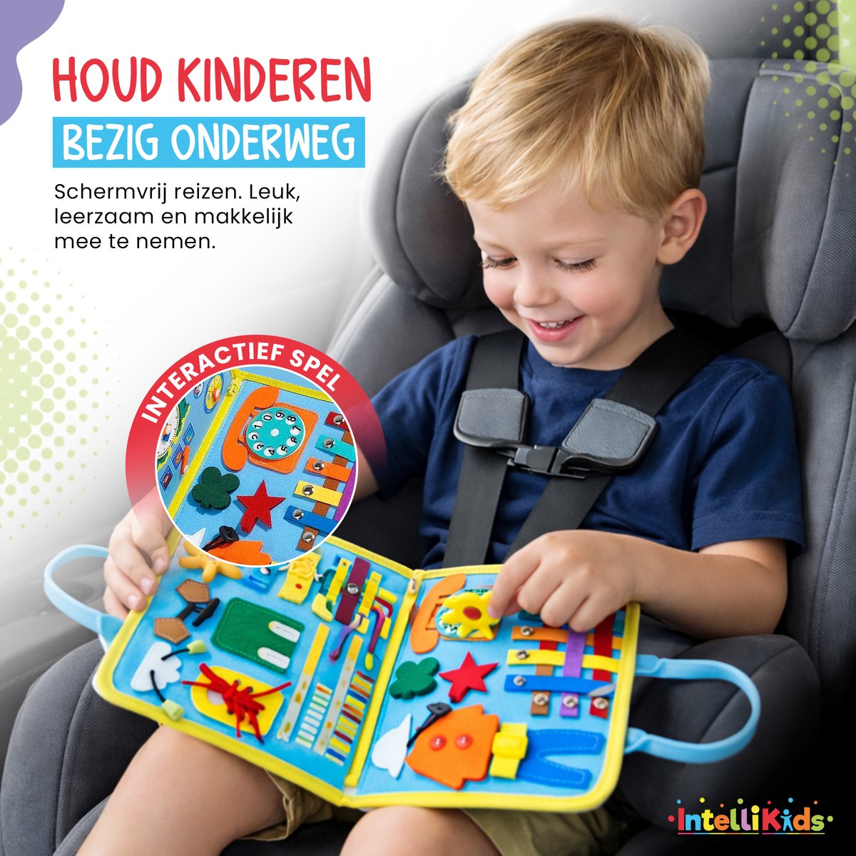 Montessori Activiteiten Boek - Nederlands - Busy Board - Perfect voor op Vakantie - Klok lezen - Motoriek Map voor Thuis en Onderweg - Leren Veter Strikken - Activiteitenboek - Vaardigheden Kinderen - Educatief Spel - Dinosaurus blauw — afbeelding 5