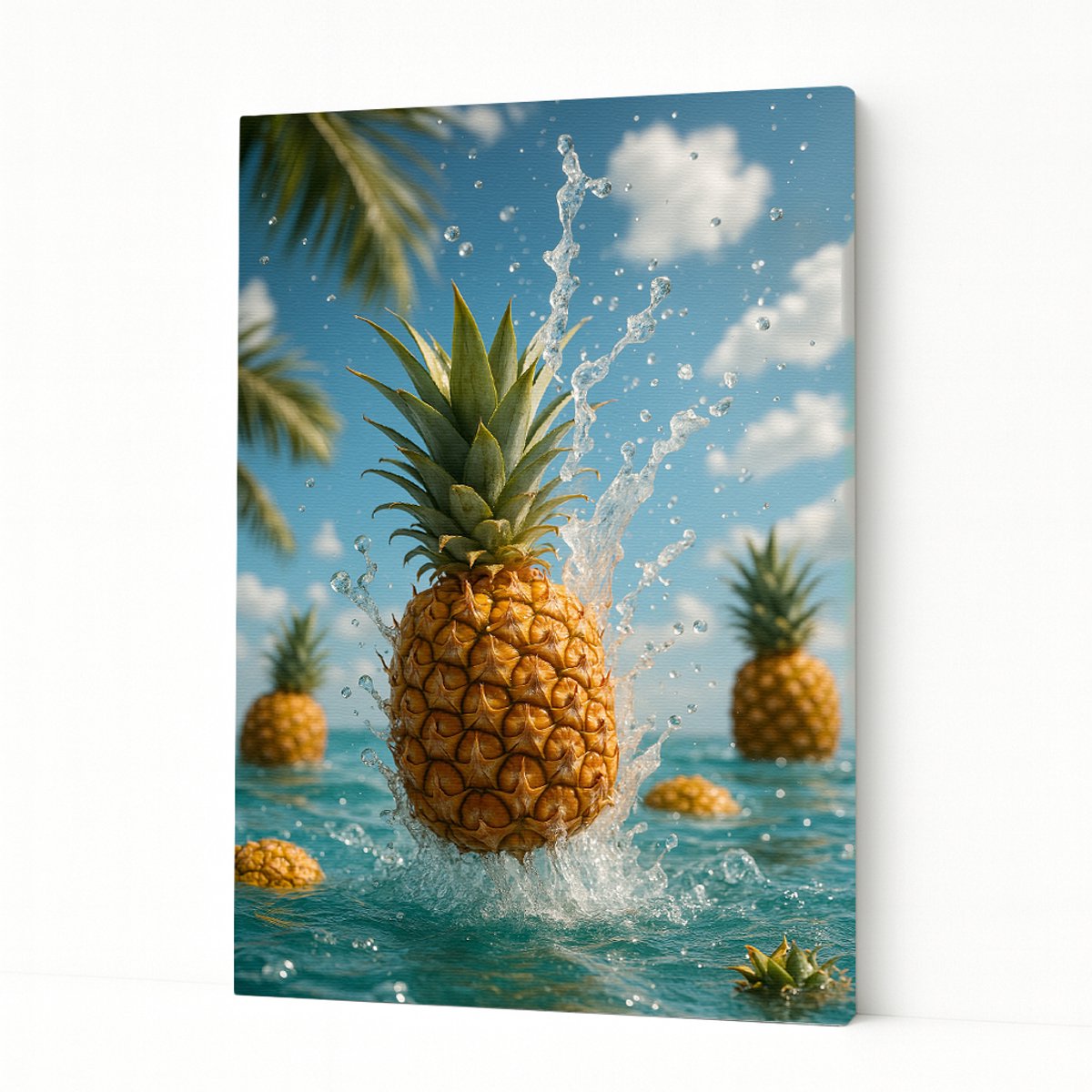 Opspattende ananas - Interieurdecoratie - Canvas schilderij - 40x60 cm