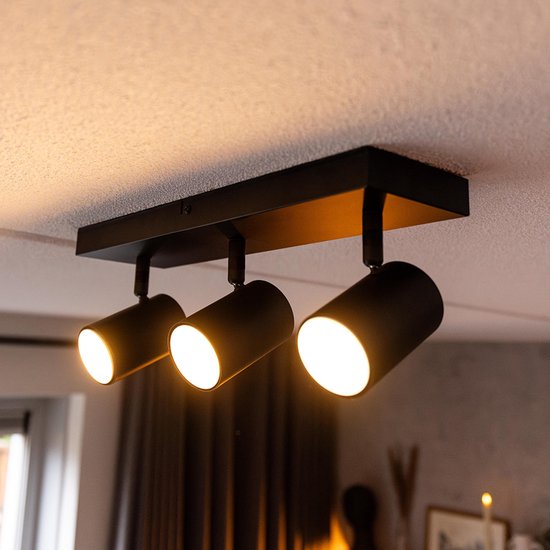 HOFTRONIC - Lark LED Plafondspot 3 Lichts - Modern - GU10 Fitting - Zwart - IP20 - Plafondlamp 3 lichts - Kantelbaar & Draaibaar - Voor hal, woonkamer, slaapkamer en zolder - Vierkant